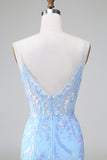 Sparkly Blue Corset Sequins Bodycon Short Prom Dress