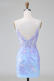 Sparkly Blue Corset Sequins Bodycon Short Prom Dress