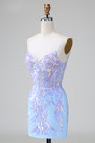 Sparkly Blue Corset Sequins Bodycon Short Prom Dress