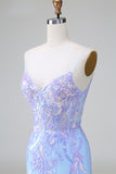 Sparkly Blue Corset Sequins Bodycon Short Prom Dress