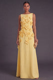Hot Pink Floral Boat Neck A Line Long Formal Dress