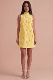A Line Hot Pink Floral Appliqued Short Cocktail Dress