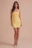 Hot Pink Floral Bodycon Strapless Short Cocktail Dress