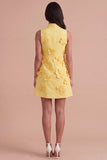 A Line Hot Pink Floral Appliqued Short Cocktail Dress