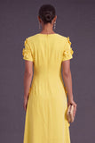Blue Floral A Line Round Neck Long Formal Dress with Sleeves