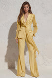 White V Neck Ruched Ruffled 2 Piece Work Suits with Pockets