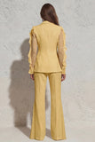 White V Neck Ruched Ruffled 2 Piece Work Suits with Pockets