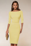 Navy Boat Neck Pencil Midi Work Dress with Slit