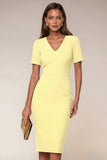 Navy Bodycon V Neck Short Sleeves Midi Work Dress