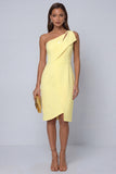 Black Sheath One Shoulder Sleeveless Midi Work Dress with Slit