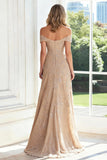 Off The Shoulder Taupe Sheath Embroidery Mother of the Bride Dress