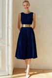 Ivory A Line Boat Neck Pleated Midi Bridesmaid Dress