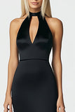 Black Satin High-Neck Keyhole Long Mermaid Formal Dress