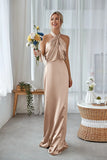 Agave Halter Sheath Satin Long Bridesmaid Dress