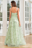 Green Corset Long Tulle Prom Dress with 3D Butterflies