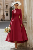 Vintage Ivory High Neck Keyhole A Line Long Wedding Dress with Sleeves