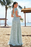 Dusty Sage Square Neck Floral Printed A-Line Bridesmaid Dress