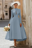 Vintage Ivory High Neck Keyhole A Line Long Wedding Dress with Sleeves