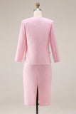 Pink Round Neck 2 Piece Pencil Midi Tweed Outfits
