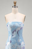 Sparkly Sequins Blue Bodycon Strapless Short Cocktail Dress with Beading