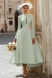 Vintage Ivory High Neck Keyhole A Line Long Wedding Dress with Sleeves