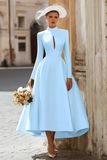 Vintage Ivory High Neck Keyhole A Line Long Wedding Dress with Sleeves