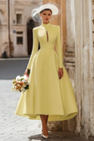Vintage Ivory High Neck Keyhole A Line Long Wedding Dress with Sleeves