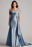 Champagne Satin Mermaid Sweep Train Formal Dress with Side Cape