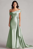 Champagne Satin Mermaid Sweep Train Formal Dress with Side Cape
