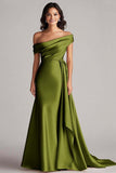 Champagne Satin Mermaid Sweep Train Formal Dress with Side Cape