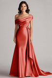 Champagne Satin Mermaid Sweep Train Formal Dress with Side Cape