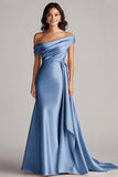 Champagne Satin Mermaid Sweep Train Formal Dress with Side Cape