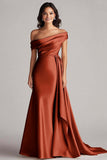Champagne Satin Mermaid Sweep Train Formal Dress with Side Cape