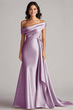Champagne Satin Mermaid Sweep Train Formal Dress with Side Cape