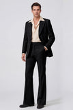 Black Peak Lapel Long Sleeves 2 Piece Single Breasted Men Suits