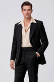 Black Peak Lapel Long Sleeves 2 Piece Single Breasted Men Suits
