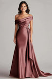 Champagne Satin Mermaid Sweep Train Formal Dress with Side Cape