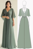 Agave Ruffle Sleeves Chiffon A-Line Mother of the Bride Dress