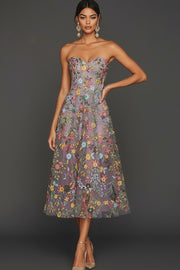 Floral Mauve Sweetheart A Line Embroidered Prom Dress