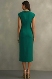 Emerald Green Pencil Cap Sleeves Midi Work Dress