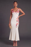 Floral Light Yellow Mermaid Thick Straps Long Wedding Guest Dress