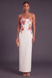 Light Yellow Floral Sheath Strapless Long Wedding Guest Dress