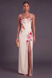 Black Floral Sheath Thick Straps Long Wedding Guest Dress with Slit