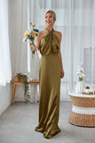 Agave Halter Sheath Satin Long Bridesmaid Dress