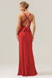 Eucalyptus Mermaid V Neck Satin Bridesmaid Dress