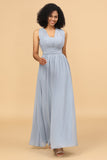 Gray Blue Convertible Long Chiffon Bridesmaid Dress