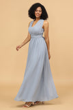 Gray Blue Convertible Long Chiffon Bridesmaid Dress