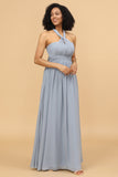 Gray Blue Convertible Long Chiffon Bridesmaid Dress