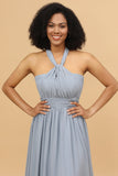 Gray Blue Convertible Long Chiffon Bridesmaid Dress