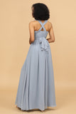 Gray Blue Convertible Long Chiffon Bridesmaid Dress